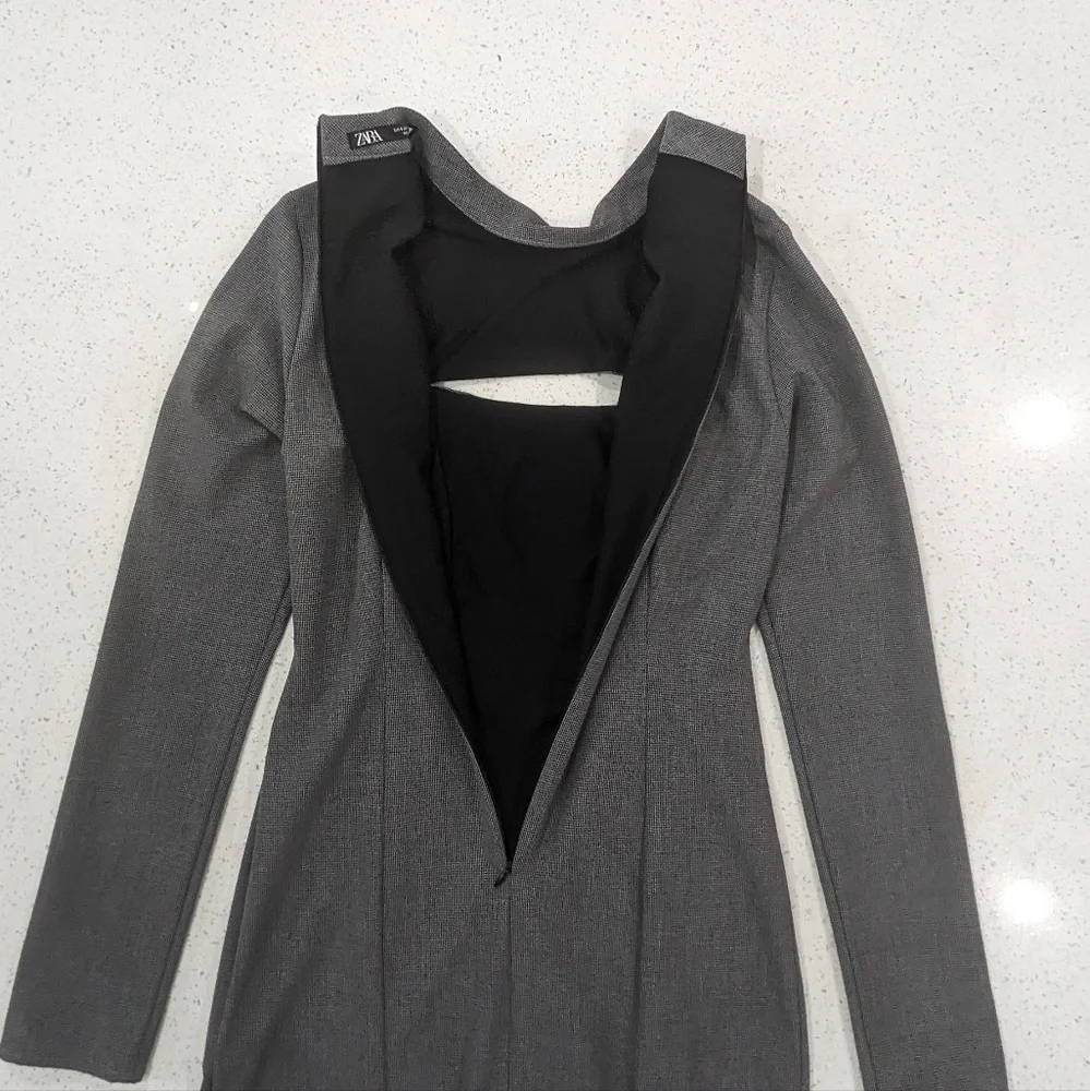 Zara gray front chest cut out Houndstooth sheath mini dress long sleeves size S - Picture 9 of 12